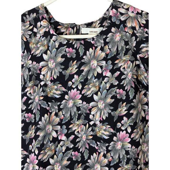 Sans Souchi Women size M Floral Sheath Dress Short Sleeve Office Zip Career Fun - Picture 4 of 11
